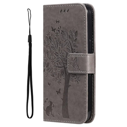 KT Imprinting Flower Series-3 For Samsung Galaxy A06 Case Cat Tree Pattern Flip Leather Phone Cover