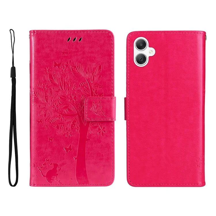 KT Imprinting Flower Series-3 For Samsung Galaxy A06 Case Cat Tree Pattern Flip Leather Phone Cover