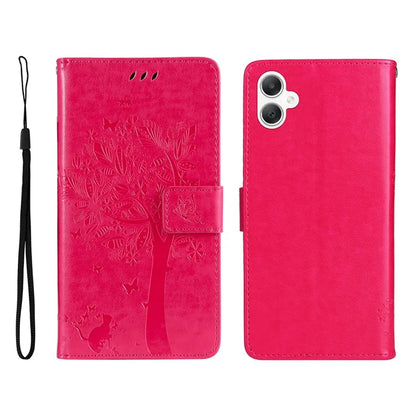 KT Imprinting Flower Series-3 For Samsung Galaxy A06 Case Cat Tree Pattern Flip Leather Phone Cover