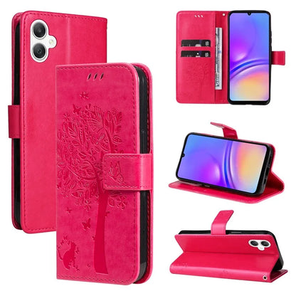 KT Imprinting Flower Series-3 For Samsung Galaxy A06 Case Cat Tree Pattern Flip Leather Phone Cover