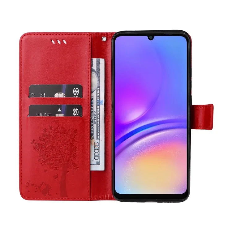 KT Imprinting Flower Series-3 For Samsung Galaxy A06 Case Cat Tree Pattern Flip Leather Phone Cover
