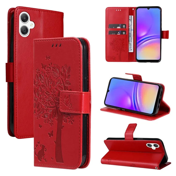 KT Imprinting Flower Series-3 For Samsung Galaxy A06 Case Cat Tree Pattern Flip Leather Phone Cover
