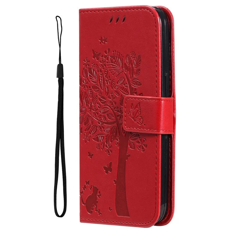 KT Imprinting Flower Series-3 For Samsung Galaxy A06 Case Cat Tree Pattern Flip Leather Phone Cover