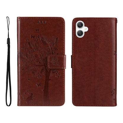 KT Imprinting Flower Series-3 For Samsung Galaxy A06 Case Cat Tree Pattern Flip Leather Phone Cover