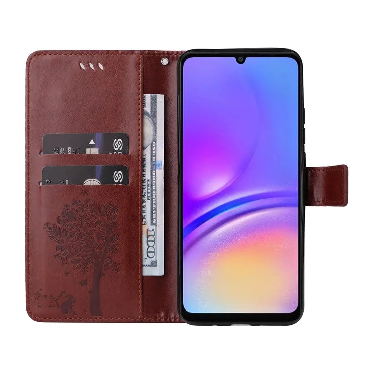 KT Imprinting Flower Series-3 For Samsung Galaxy A06 Case Cat Tree Pattern Flip Leather Phone Cover