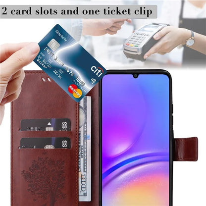 KT Imprinting Flower Series-3 For Samsung Galaxy A06 Case Cat Tree Pattern Flip Leather Phone Cover