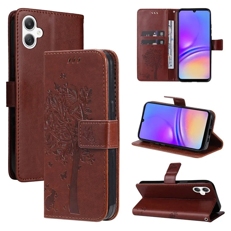 KT Imprinting Flower Series-3 For Samsung Galaxy A06 Case Cat Tree Pattern Flip Leather Phone Cover