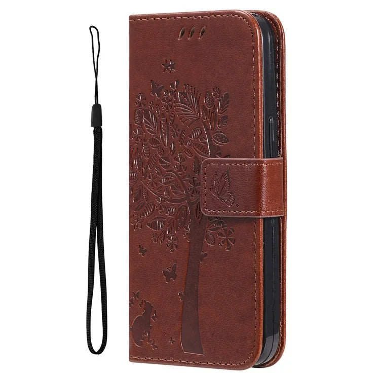 KT Imprinting Flower Series-3 For Samsung Galaxy A06 Case Cat Tree Pattern Flip Leather Phone Cover