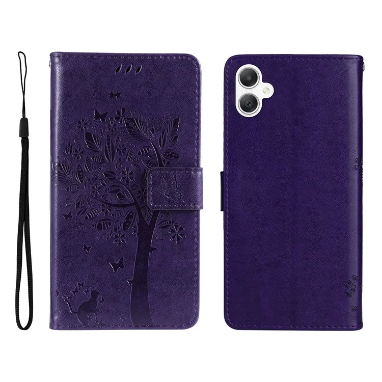 KT Imprinting Flower Series-3 For Samsung Galaxy A06 Case Cat Tree Pattern Flip Leather Phone Cover