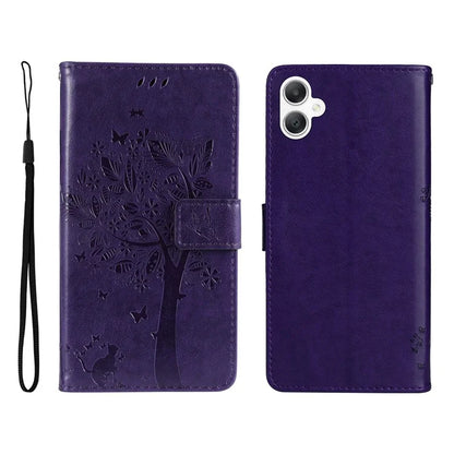KT Imprinting Flower Series-3 For Samsung Galaxy A06 Case Cat Tree Pattern Flip Leather Phone Cover
