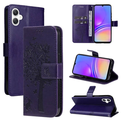 KT Imprinting Flower Series-3 For Samsung Galaxy A06 Case Cat Tree Pattern Flip Leather Phone Cover