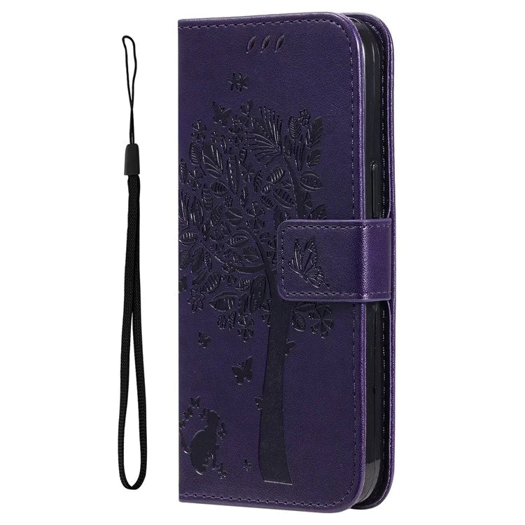 KT Imprinting Flower Series-3 For Samsung Galaxy A06 Case Cat Tree Pattern Flip Leather Phone Cover