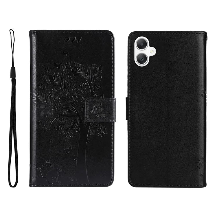 KT Imprinting Flower Series-3 For Samsung Galaxy A06 Case Cat Tree Pattern Flip Leather Phone Cover