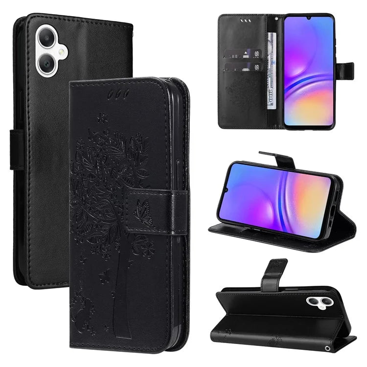 KT Imprinting Flower Series-3 For Samsung Galaxy A06 Case Cat Tree Pattern Flip Leather Phone Cover