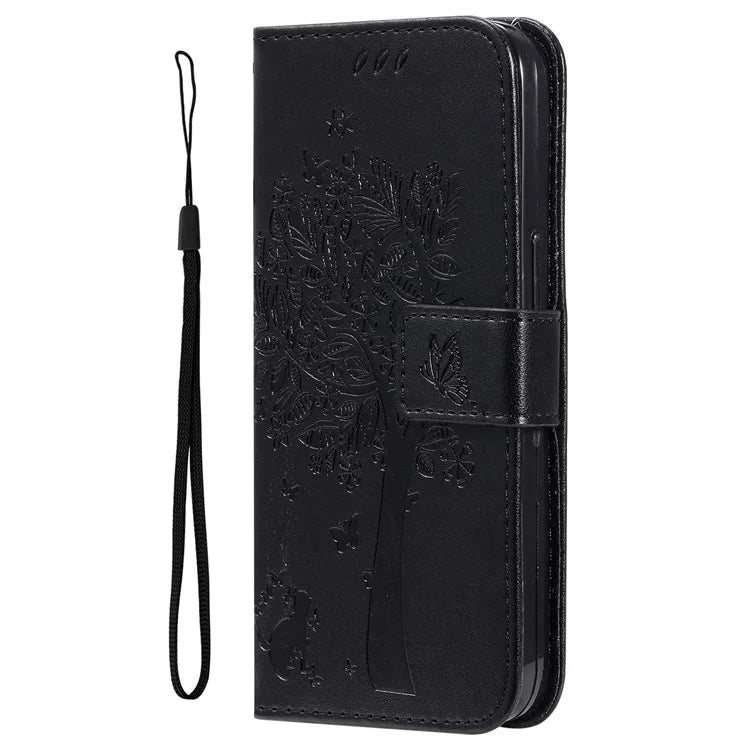 KT Imprinting Flower Series-3 For Samsung Galaxy A06 Case Cat Tree Pattern Flip Leather Phone Cover