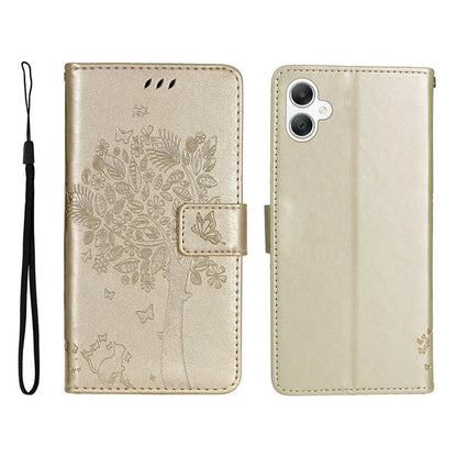 KT Imprinting Flower Series-3 For Samsung Galaxy A06 Case Cat Tree Pattern Flip Leather Phone Cover