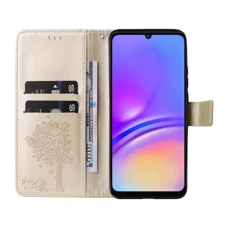 KT Imprinting Flower Series-3 For Samsung Galaxy A06 Case Cat Tree Pattern Flip Leather Phone Cover
