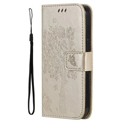 KT Imprinting Flower Series-3 For Samsung Galaxy A06 Case Cat Tree Pattern Flip Leather Phone Cover