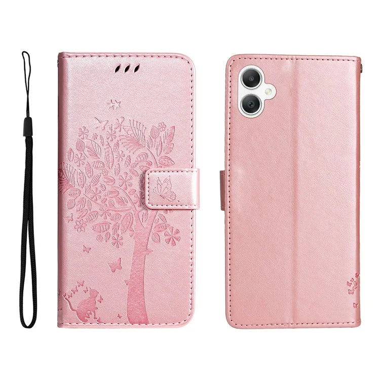 KT Imprinting Flower Series-3 For Samsung Galaxy A06 Case Cat Tree Pattern Flip Leather Phone Cover
