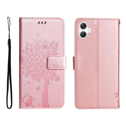 KT Imprinting Flower Series-3 For Samsung Galaxy A06 Case Cat Tree Pattern Flip Leather Phone Cover