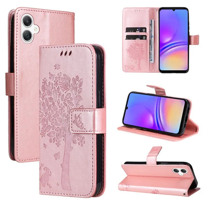 KT Imprinting Flower Series-3 For Samsung Galaxy A06 Case Cat Tree Pattern Flip Leather Phone Cover