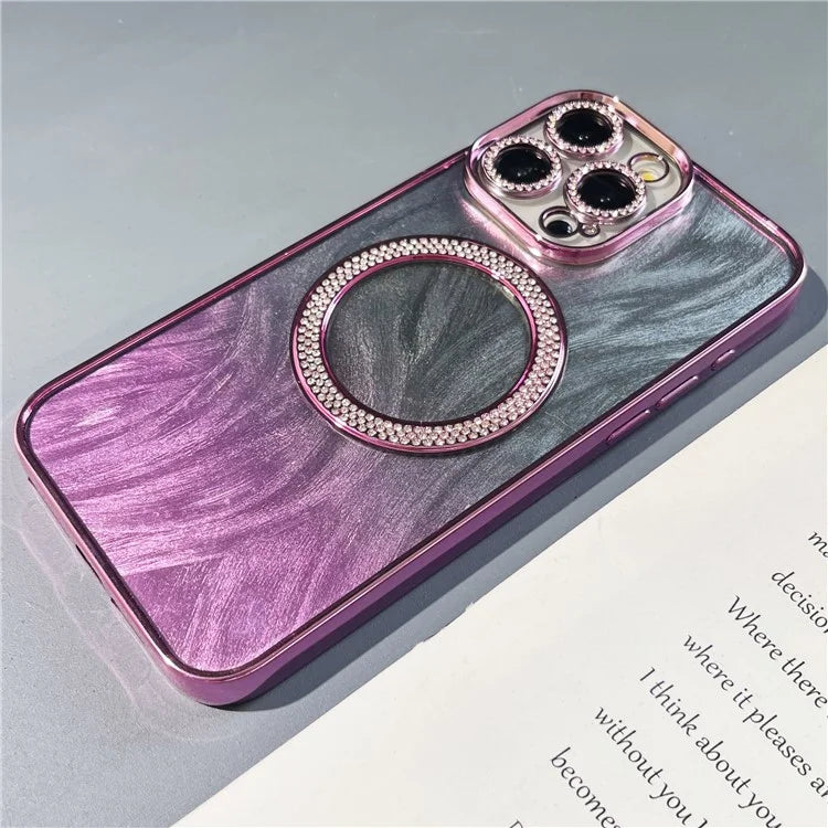 For iPhone 14 Pro Magnetic Case Feather Texture Bling Sparkly TPU + PC Phone Cover