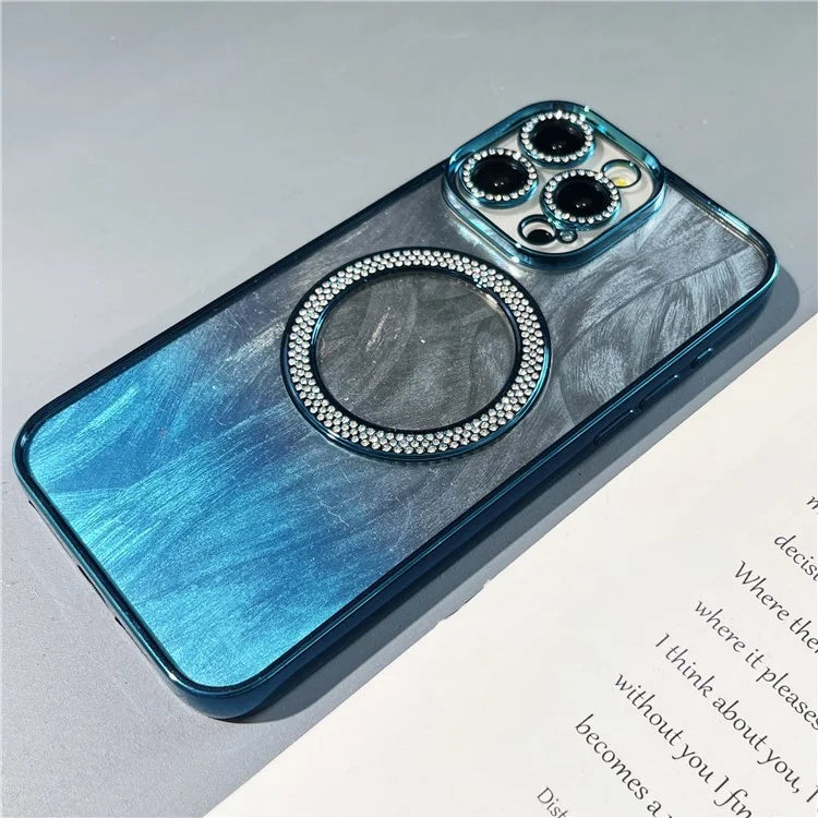 For iPhone 14 Pro Magnetic Case Feather Texture Bling Sparkly TPU + PC Phone Cover