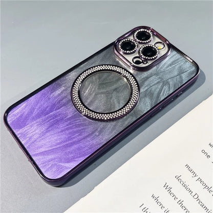 For iPhone 14 Pro Magnetic Case Feather Texture Bling Sparkly TPU + PC Phone Cover