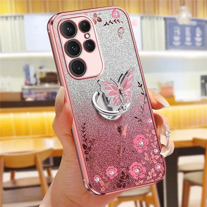 For Samsung Galaxy S24 Ultra Case Butterfly Kickstand TPU Glitter Phone Cover Flower Pattern
