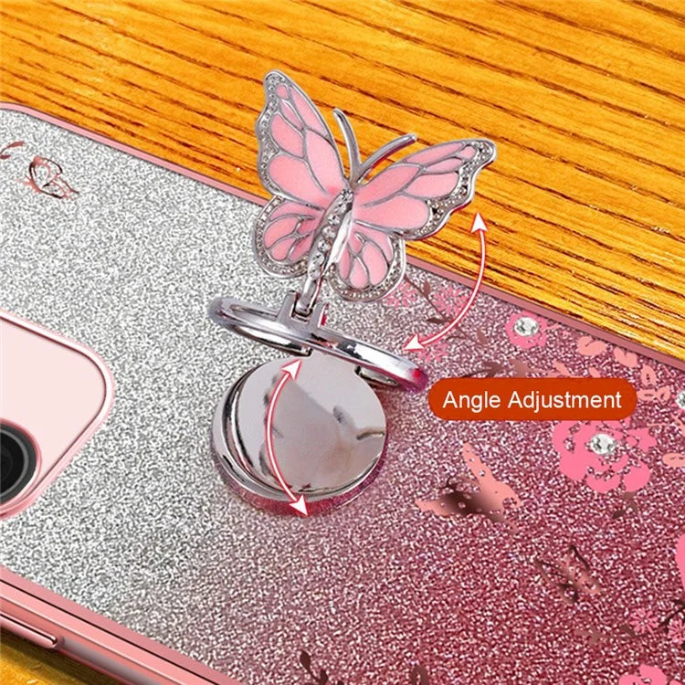 For Samsung Galaxy S24 Ultra Case Butterfly Kickstand TPU Glitter Phone Cover Flower Pattern
