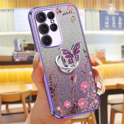 For Samsung Galaxy S24 Ultra Case Butterfly Kickstand TPU Glitter Phone Cover Flower Pattern