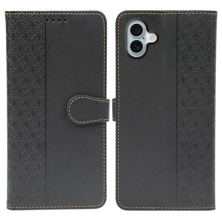 For iPhone 16 Case Magnetic Clasp Four-Leaf Clover Leather Phone Cover