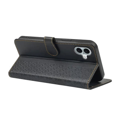 For iPhone 16 Case Magnetic Clasp Four-Leaf Clover Leather Phone Cover