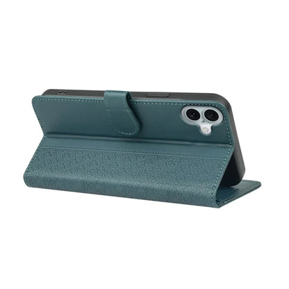 For iPhone 16 Case Magnetic Clasp Four-Leaf Clover Leather Phone Cover