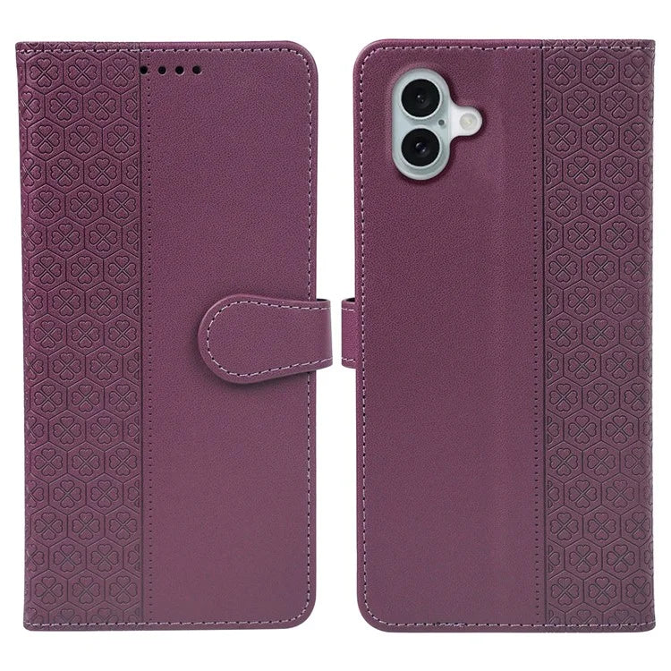 For iPhone 16 Case Magnetic Clasp Four-Leaf Clover Leather Phone Cover