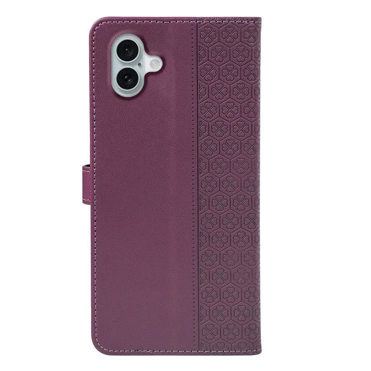 For iPhone 16 Case Magnetic Clasp Four-Leaf Clover Leather Phone Cover