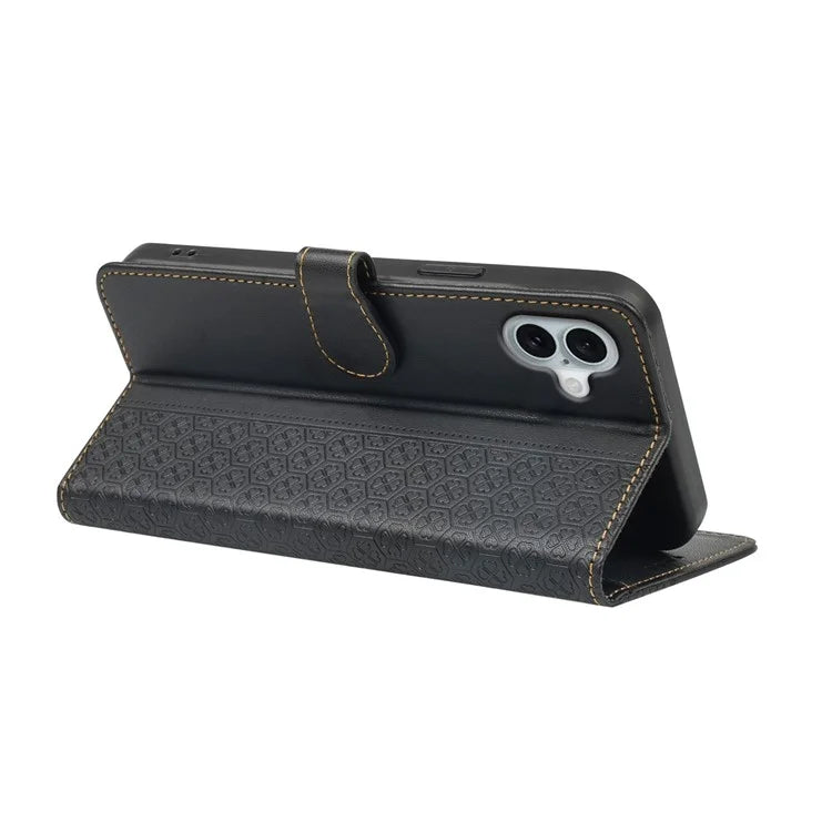 For iPhone 16 Plus Case Magnetic Clasp Four-Leaf Clover Leather Phone Cover
