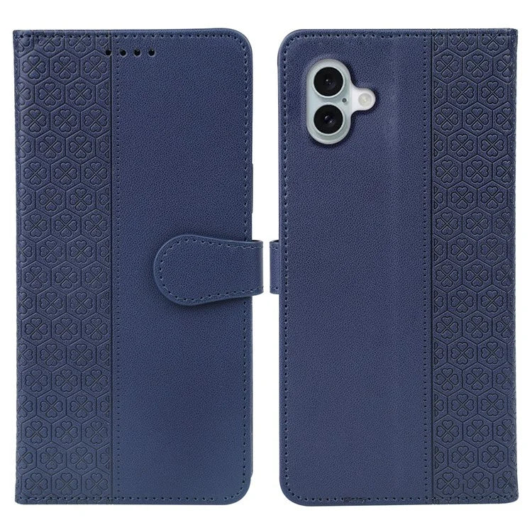 For iPhone 16 Plus Case Magnetic Clasp Four-Leaf Clover Leather Phone Cover
