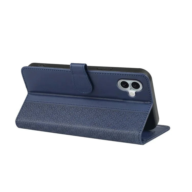 For iPhone 16 Plus Case Magnetic Clasp Four-Leaf Clover Leather Phone Cover
