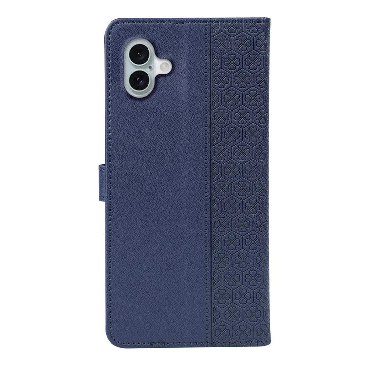 For iPhone 16 Plus Case Magnetic Clasp Four-Leaf Clover Leather Phone Cover