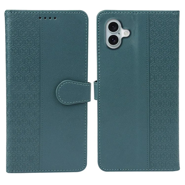 For iPhone 16 Plus Case Magnetic Clasp Four-Leaf Clover Leather Phone Cover