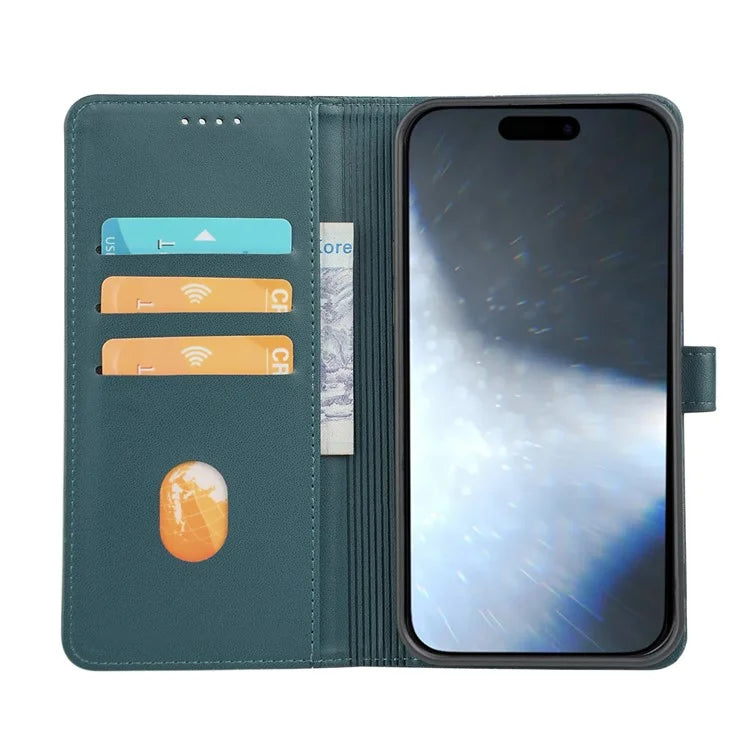 For iPhone 16 Plus Case Magnetic Clasp Four-Leaf Clover Leather Phone Cover