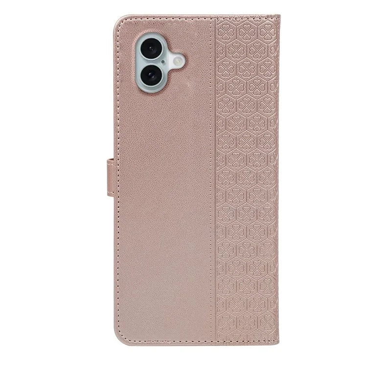 For iPhone 16 Plus Case Magnetic Clasp Four-Leaf Clover Leather Phone Cover
