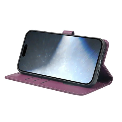 For iPhone 16 Plus Case Magnetic Clasp Four-Leaf Clover Leather Phone Cover