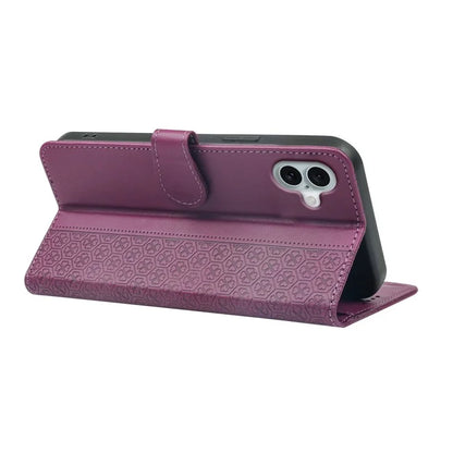 For iPhone 16 Plus Case Magnetic Clasp Four-Leaf Clover Leather Phone Cover