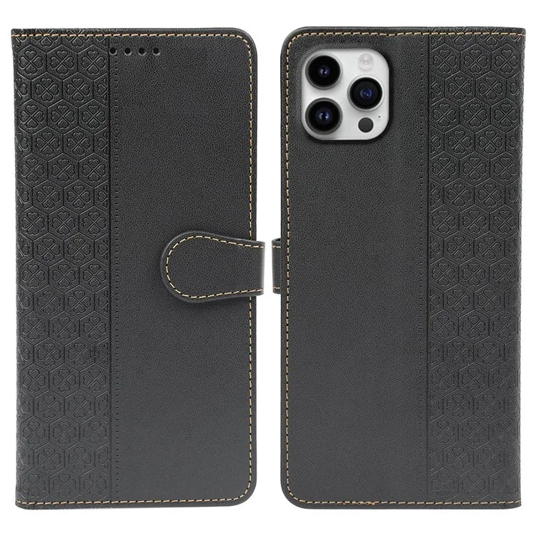 For iPhone 16 Pro Case Magnetic Clasp Four-Leaf Clover Leather Phone Cover