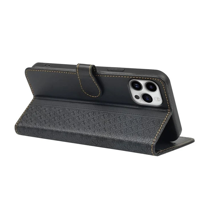 For iPhone 16 Pro Case Magnetic Clasp Four-Leaf Clover Leather Phone Cover