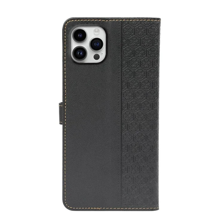 For iPhone 16 Pro Case Magnetic Clasp Four-Leaf Clover Leather Phone Cover