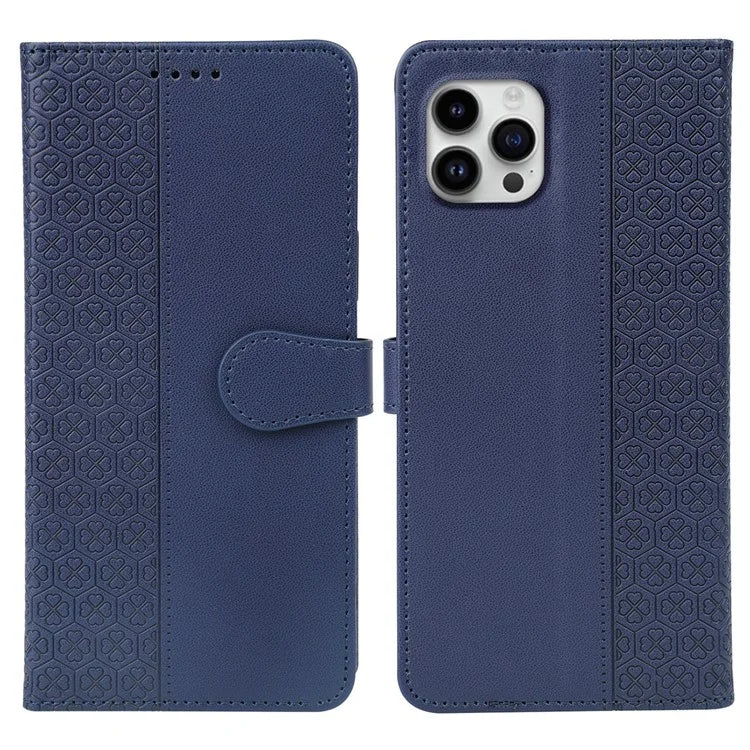For iPhone 16 Pro Case Magnetic Clasp Four-Leaf Clover Leather Phone Cover