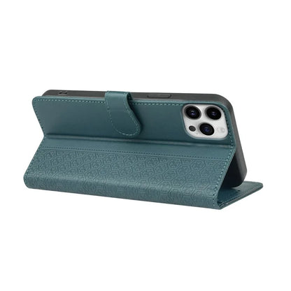 For iPhone 16 Pro Case Magnetic Clasp Four-Leaf Clover Leather Phone Cover